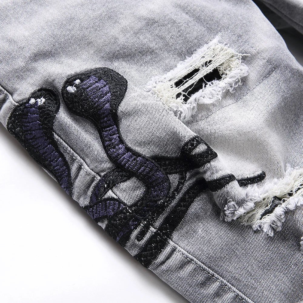 Slim Fit Džíny s Výšivkou - Ciele