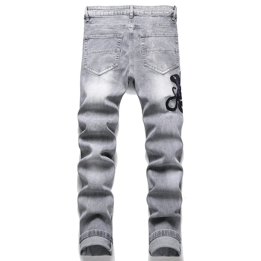 Slim Fit Džíny s Výšivkou - Ciele