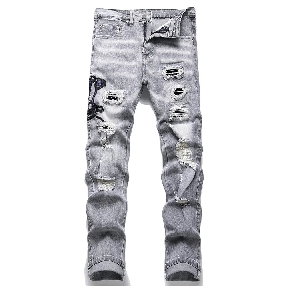 Slim Fit Džíny s Výšivkou - Ciele